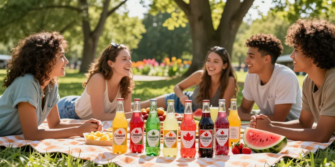 Refreshing bottles of Canadian soda at a lively picnic gathering.