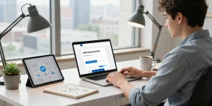 Engaging workspace showcasing WPS Download on a laptop screen, highlighting productivity elements.
